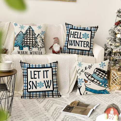 Blue Plaid Winter Cushion Cover (45 x 45 cm)