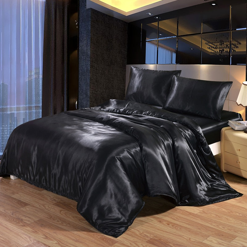 Satin-Finish Duvet Cover with Zip – Black, Silver or Ivory