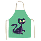 Cat Print Kitchen Apron – Cotton Linen, Adult and Kids