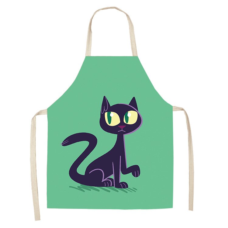 Cat Print Kitchen Apron – Cotton Linen, Adult and Kids