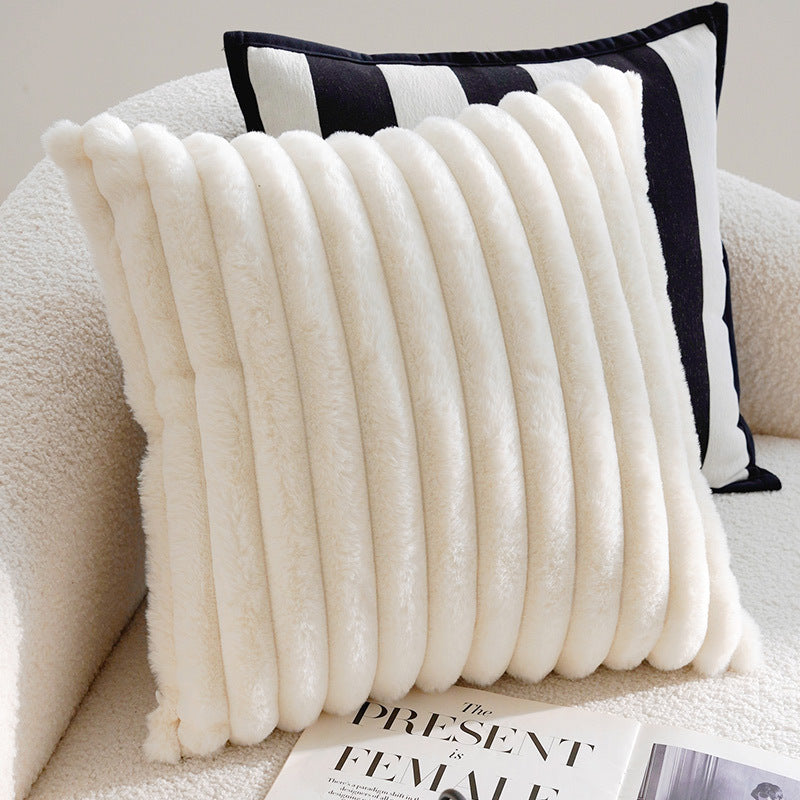Modern Chenille Cushion Cover – Cream Faux Fur Stripe – 45 x 45cm