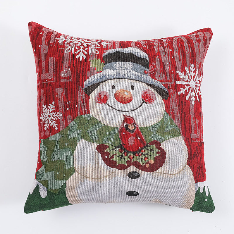 Woven Christmas Cushion Cover – Snowman, Santa, Reindeer & Poinsettia (45 x 45 cm)