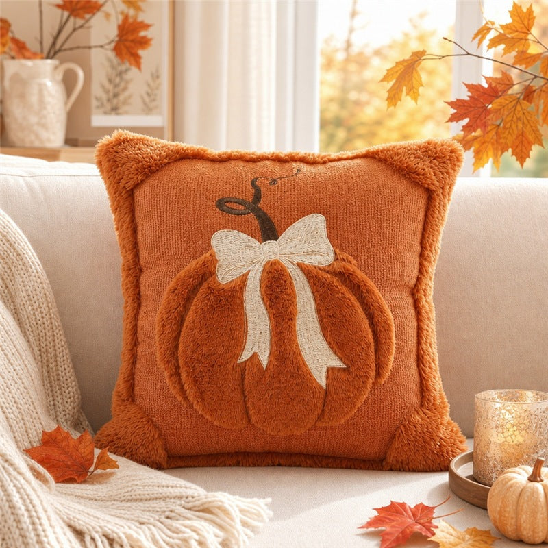 Plush Pumpkin Bow Cushion Cover Set – image 5