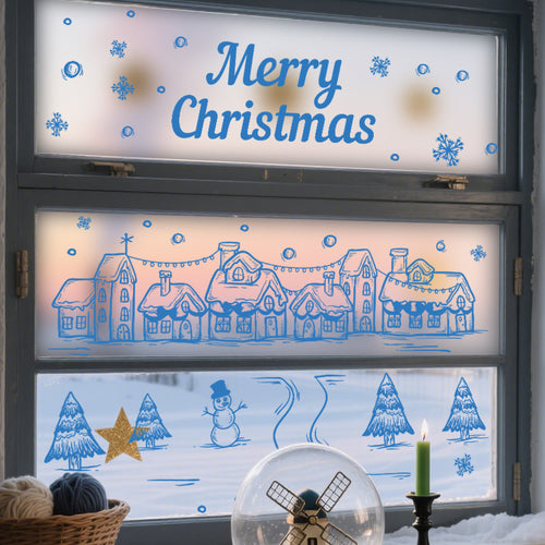 Christmas Snow Cottage Window Sticker – Large Self-Adhesive Festive Decal (67 x 62 cm)