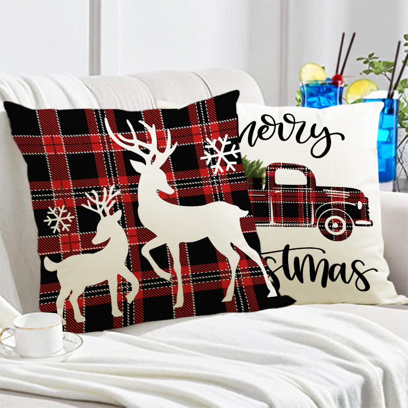 Snowflake Check & Reindeer Christmas Cushion Cover (45 x 45 cm)