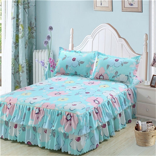 Ruffled Bedspread Set with Pillowcases – Double-Layer Skirt