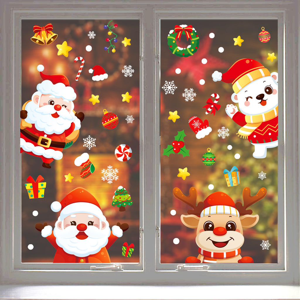 Christmas Window Stickers – Static Cling Santa, Reindeer & Snowflake Decals (4 Sheets)