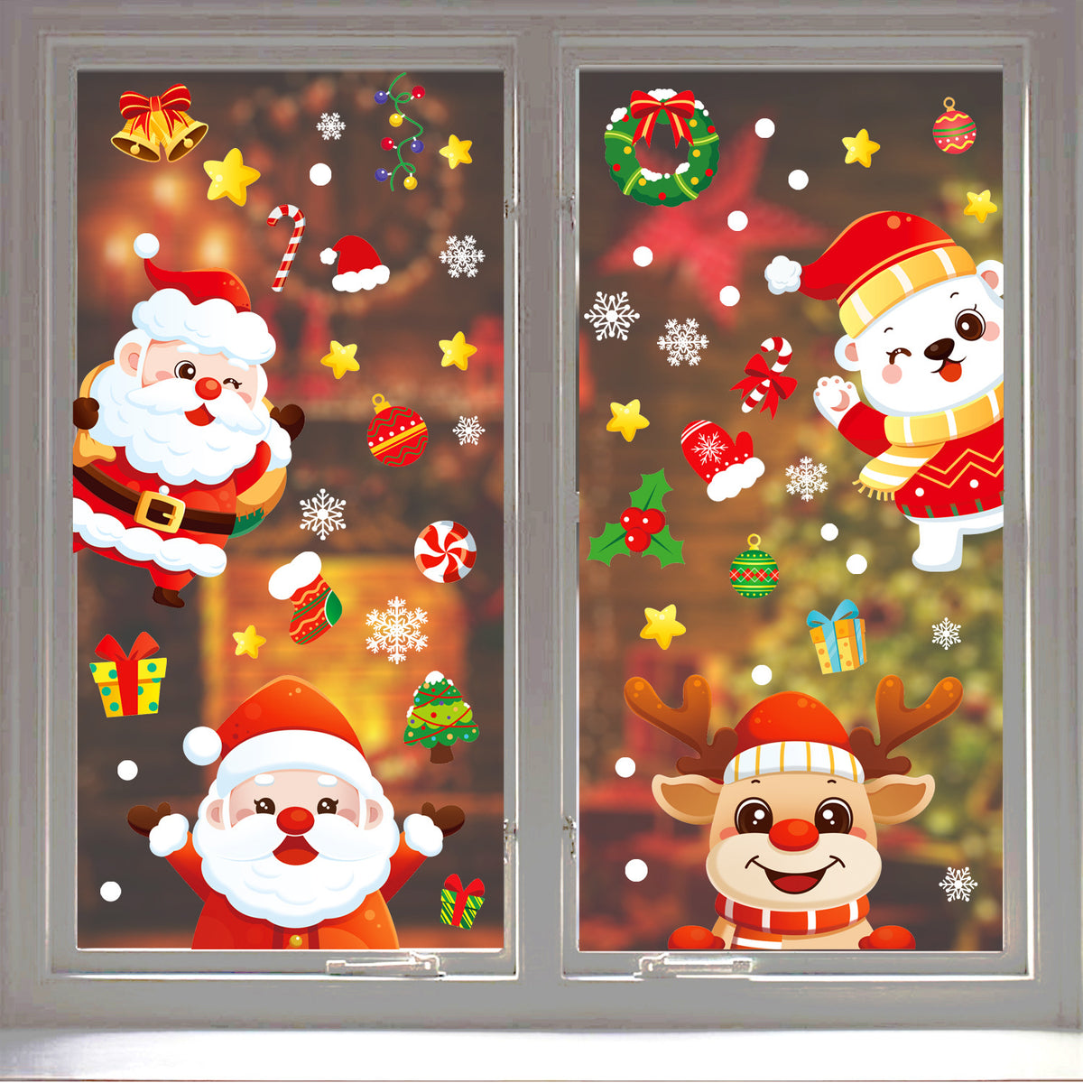 Christmas Window Stickers – Static Cling Santa, Reindeer & Snowflake Decals (4 Sheets)