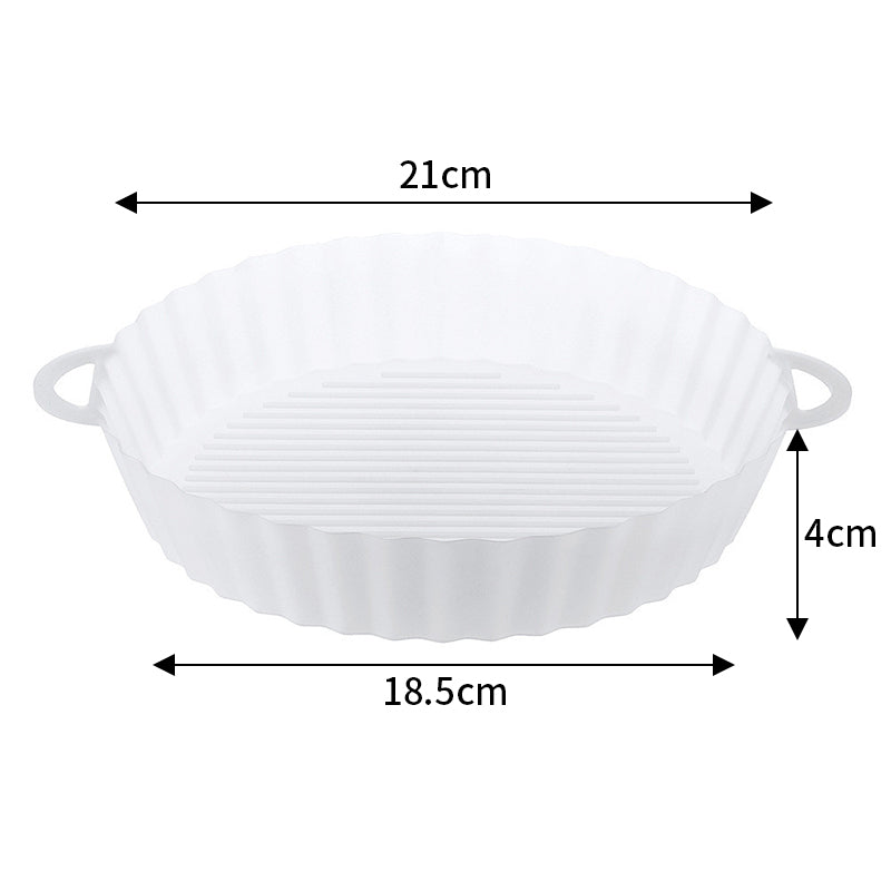 Round silicone air fryer liner with handles in white