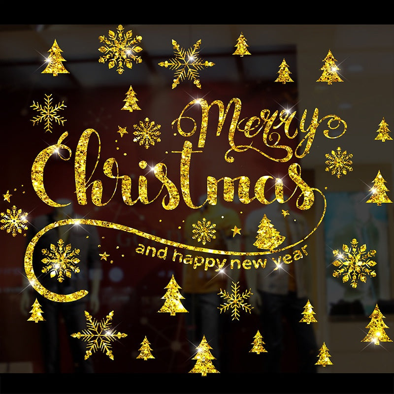 Gold Christmas Window Stickers – Merry Christmas Script
