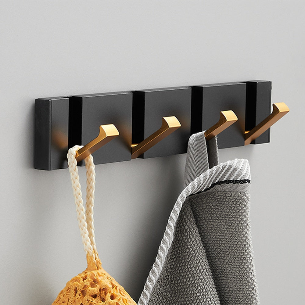 Folding Wall Hook Rack – Black & Gold Coat and Towel Hooks
