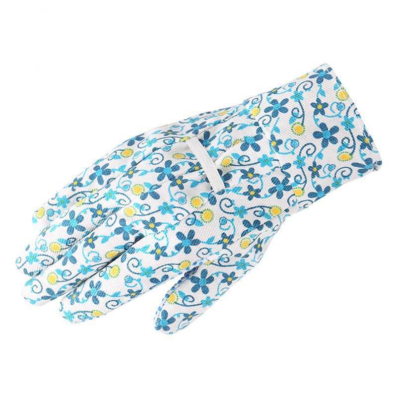 Floral gardening gloves with dotted grip palms