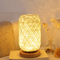 Woven Twine Bedside Table Lamp – Wooden Base