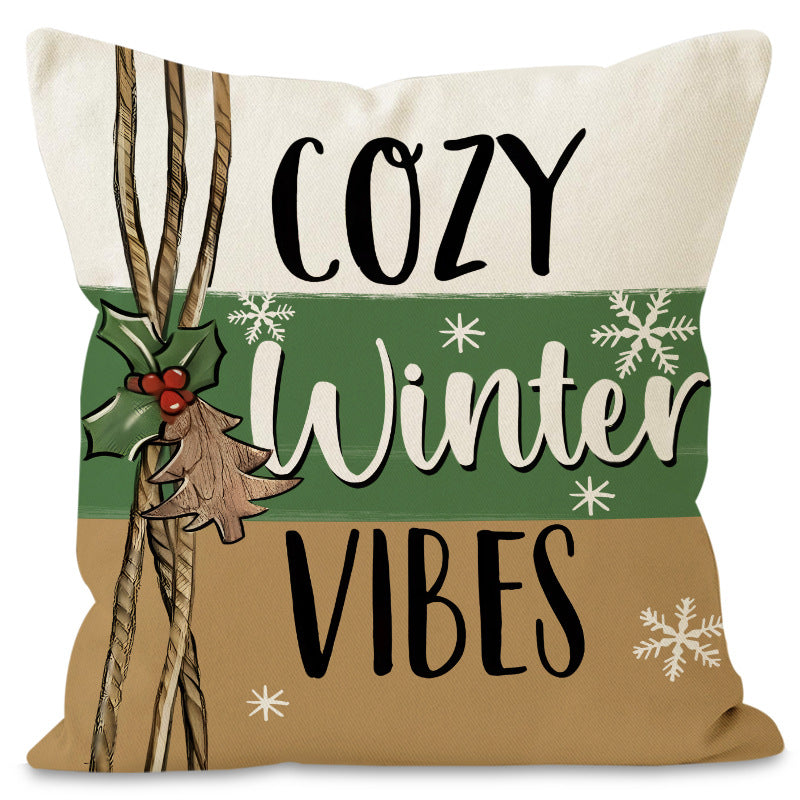 Green Christmas Tree Cushion Cover – Snowflake Lettering (45 x 45 cm)