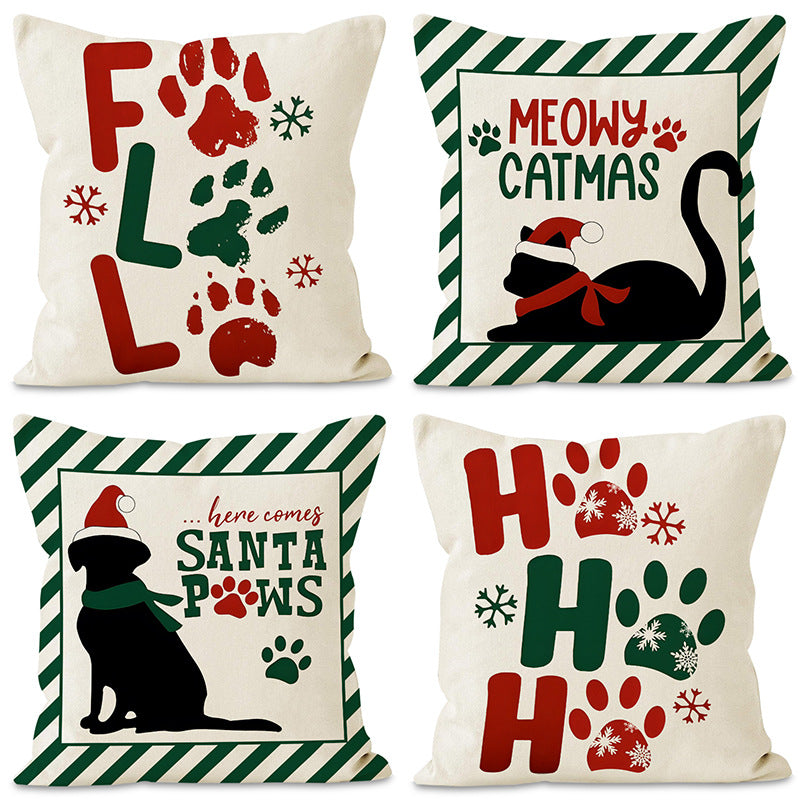 Striped Black Cat Christmas Cushion Cover (45 x 45 cm)