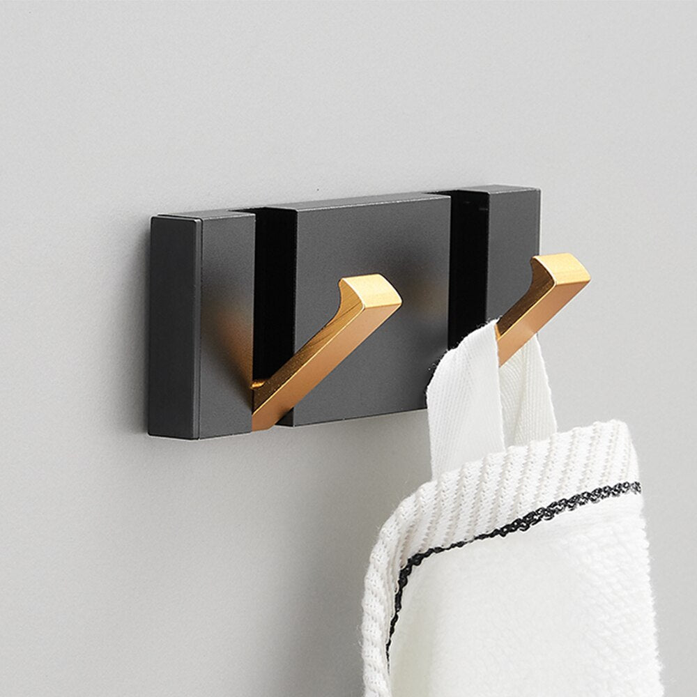 Folding Wall Hook Rack – Black & Gold Coat and Towel Hooks