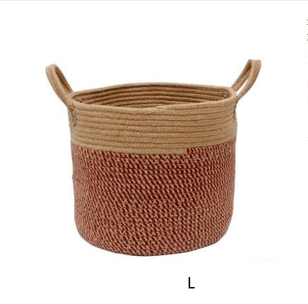 Woven rope laundry and storage basket with handles