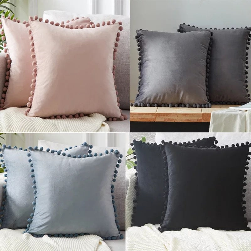Velvet Pom-Pom Cushion Cover