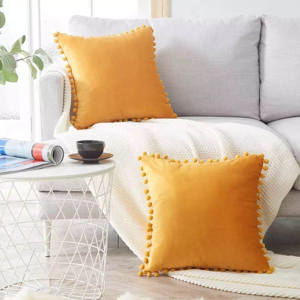 Velvet Pom-Pom Cushion Cover – image 4