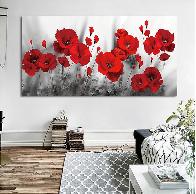Red Poppy Field Canvas Print – Unframed Panoramic Wall Art – image 2