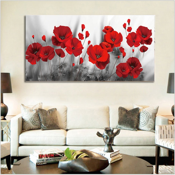 Red Poppy Field Canvas Print – Unframed Panoramic Wall Art – image 3