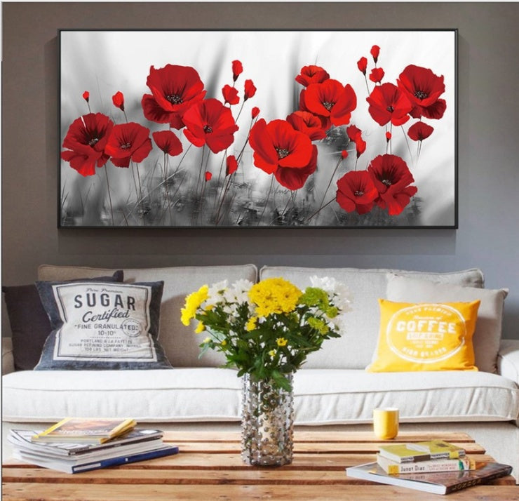 Red Poppy Field Canvas Print – Unframed Panoramic Wall Art – image 4