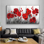 Red Poppy Field Canvas Print – Unframed Panoramic Wall Art