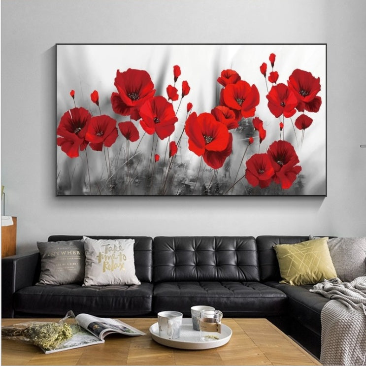 Red Poppy Field Canvas Print – Unframed Panoramic Wall Art