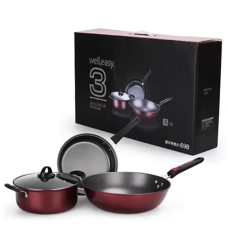 3-Piece Non-Stick Cookware Set – Wok, Frying Pan & Stockpot