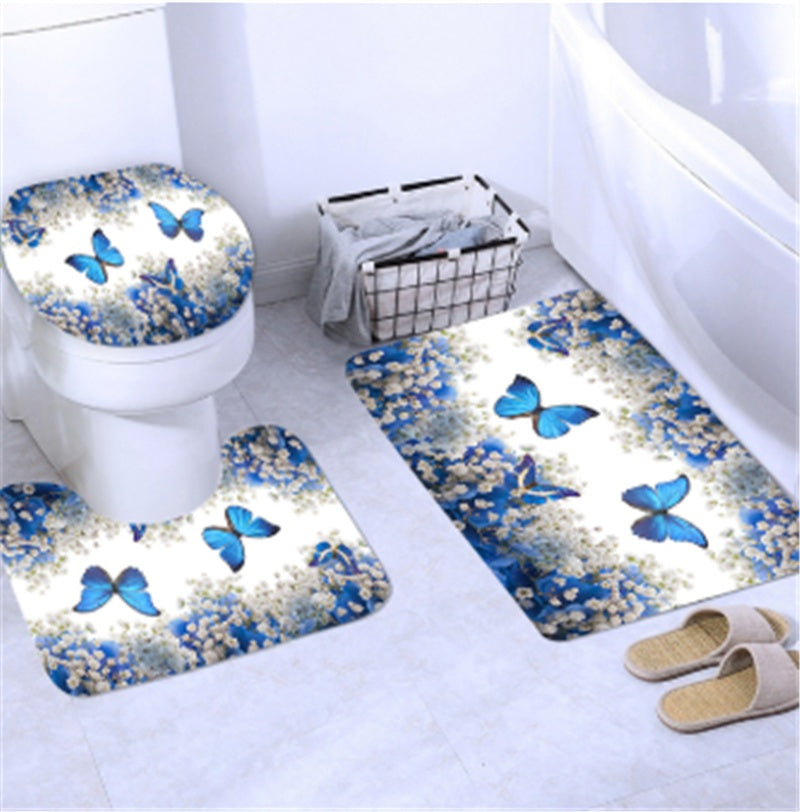 Blue Butterfly Shower Curtain & Bath Mat Set – image 5