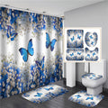 Blue Butterfly Shower Curtain & Bath Mat Set