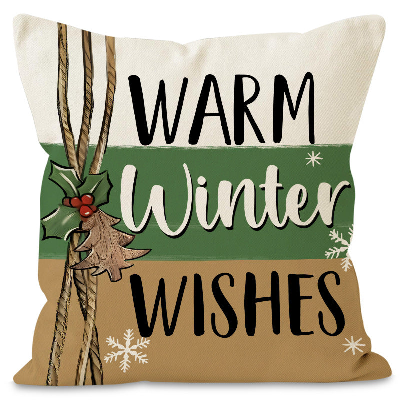 Green Christmas Tree Cushion Cover – Snowflake Lettering (45 x 45 cm)