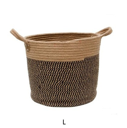 Woven rope laundry and storage basket with handles