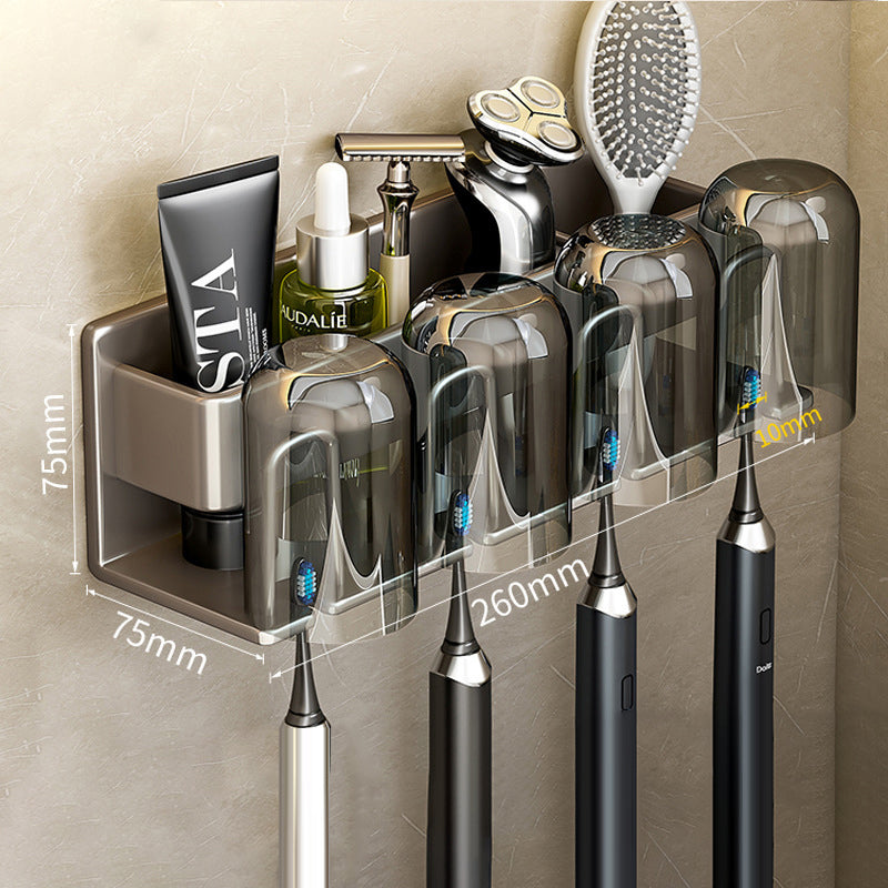 Wall-Mounted Toothbrush Holder – No-Drill Aluminium Rack with Optional Cups