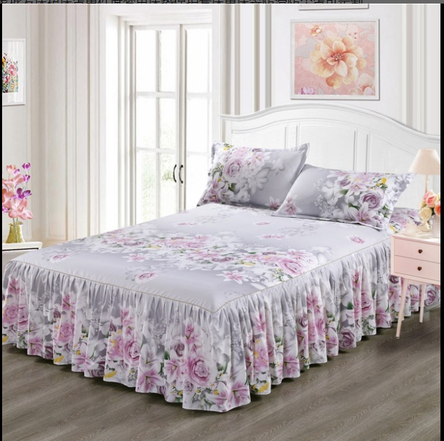 Ruffled Bedspread Set with Pillowcases – Double-Layer Skirt