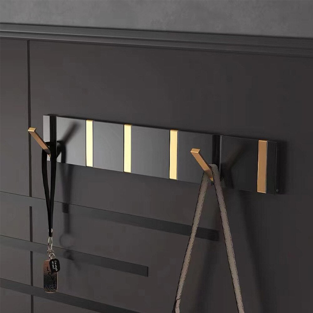 Folding Wall Hook Rack – Black & Gold Coat and Towel Hooks