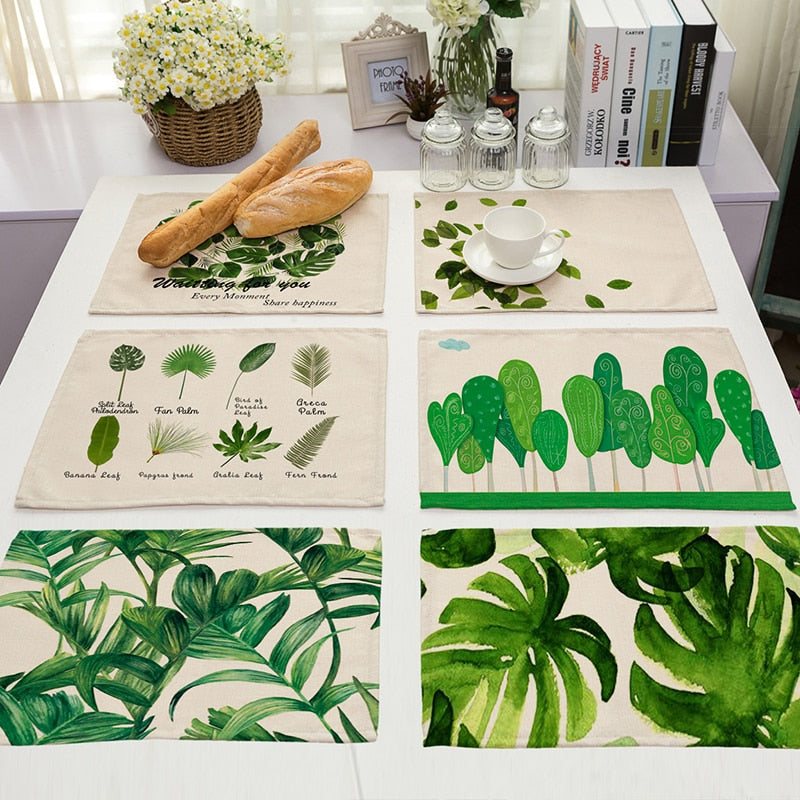 Green Leaf Linen Placemats – Set of 4