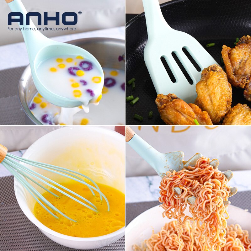 12-Piece Silicone Cooking Utensil Set with Wooden Handles & Holder