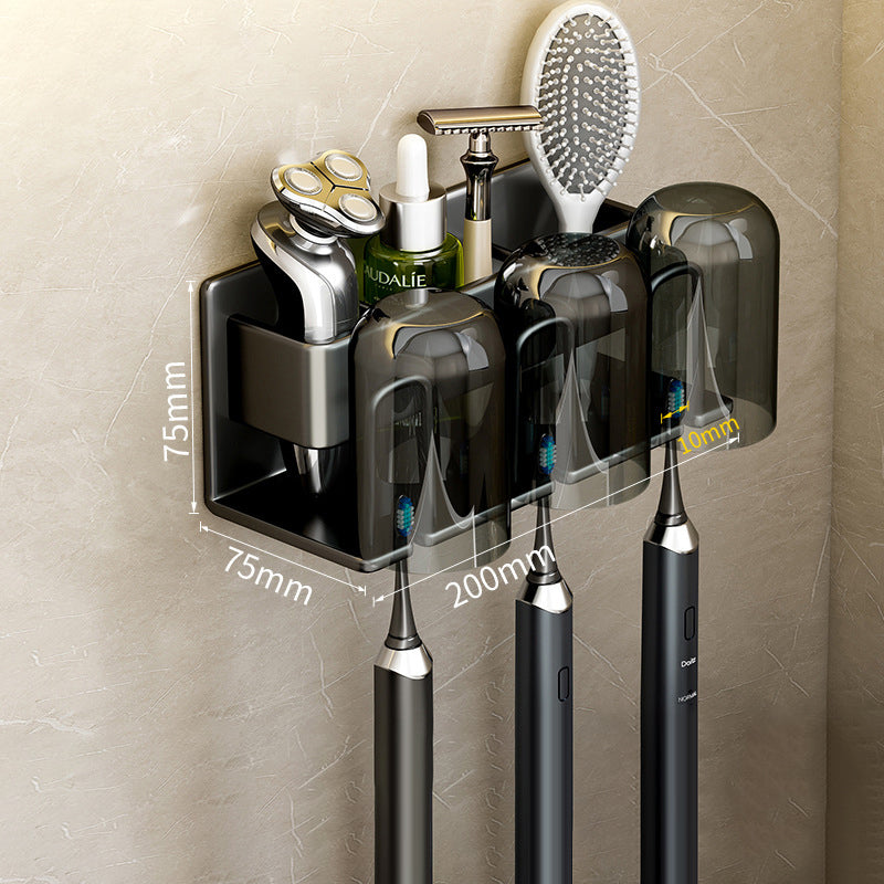 Wall-Mounted Toothbrush Holder – No-Drill Aluminium Rack with Optional Cups