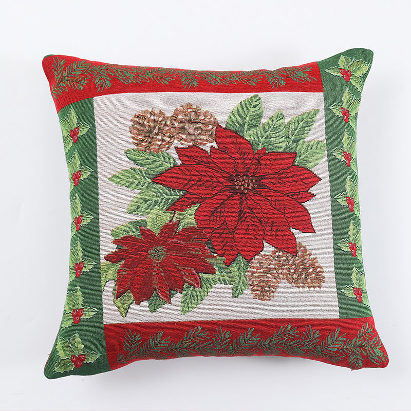 Woven Christmas Cushion Cover – Snowman, Santa, Reindeer & Poinsettia (45 x 45 cm)