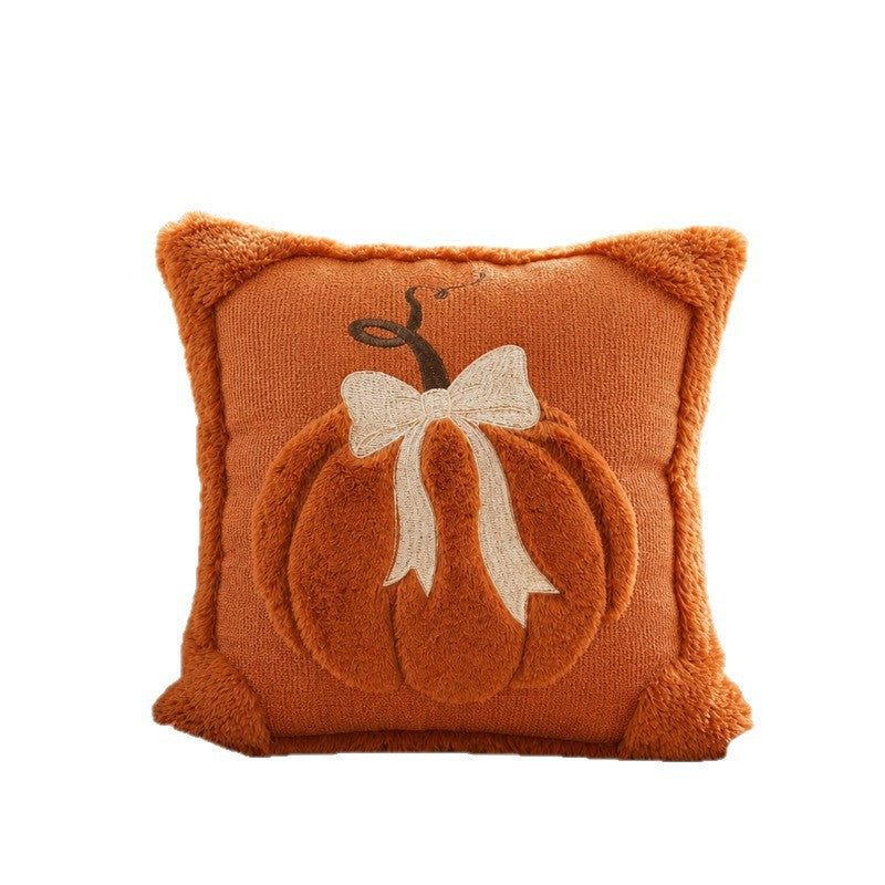 Plush Pumpkin Bow Cushion Cover Set