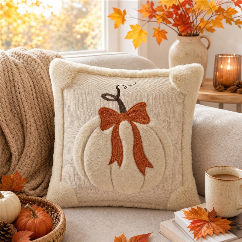 Plush Pumpkin Bow Cushion Cover Set – image 6