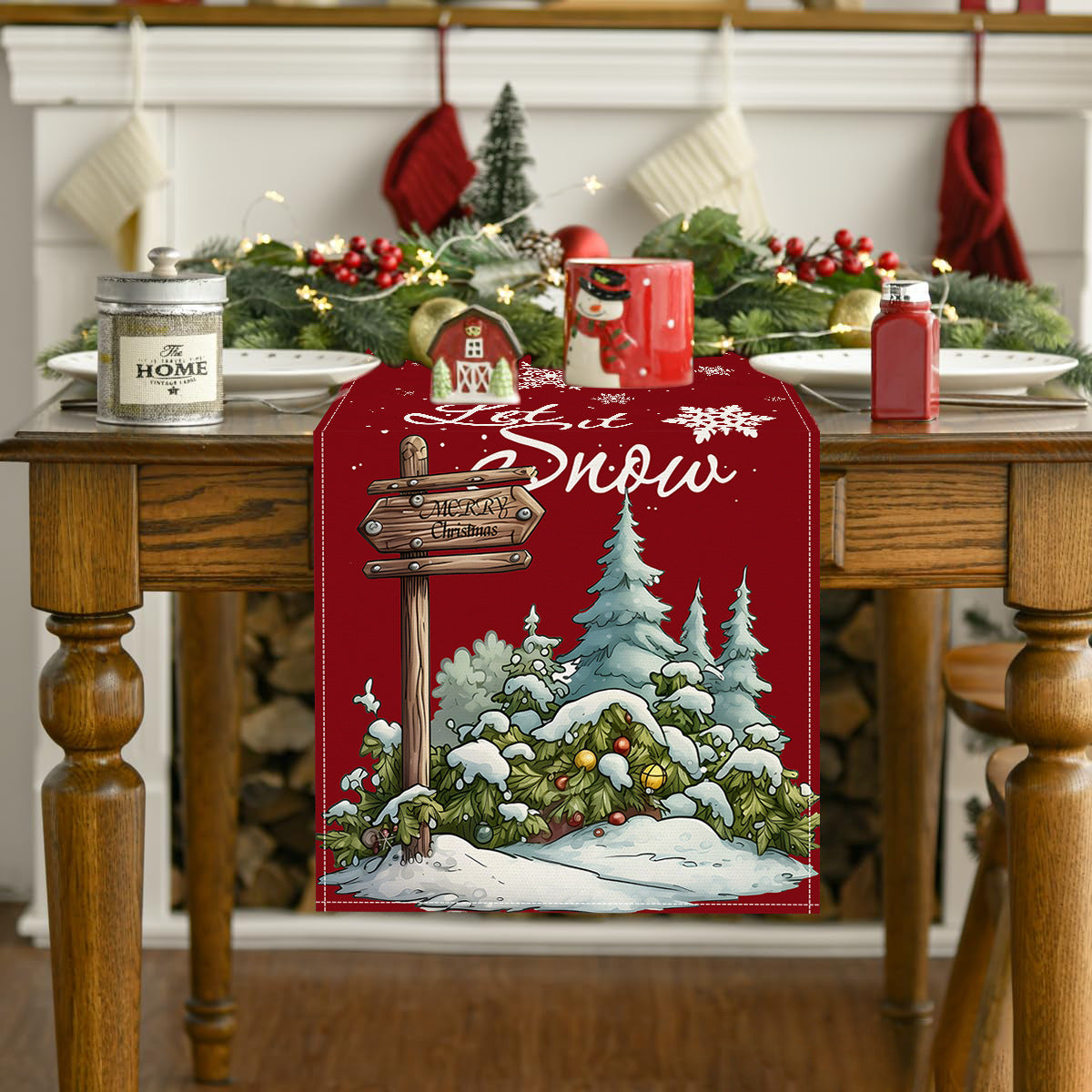 Christmas Tree & Snowflake Table Runner (33 x 183 cm)