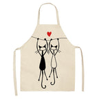 Cat Print Kitchen Apron – Cotton Linen, Adult and Kids