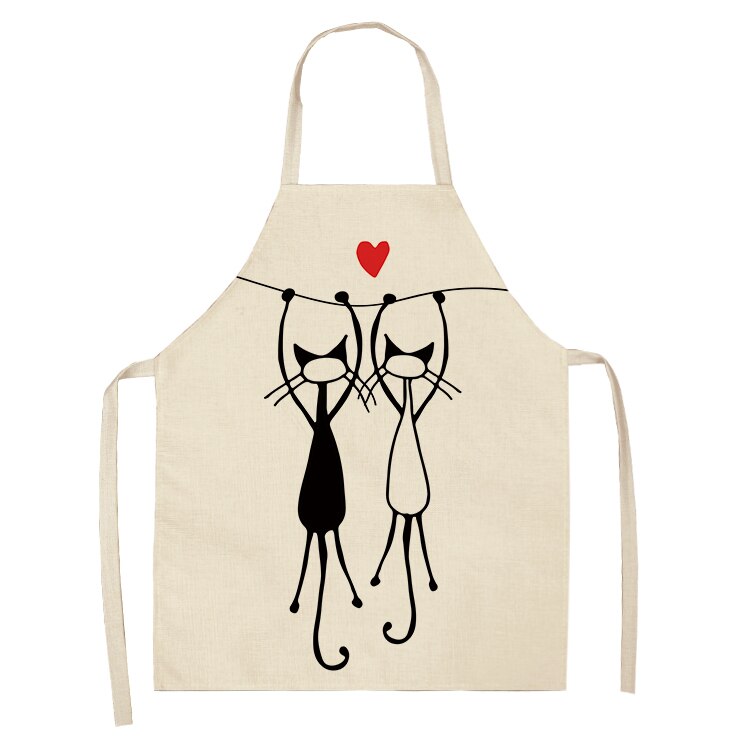 Cat Print Kitchen Apron – Cotton Linen, Adult and Kids