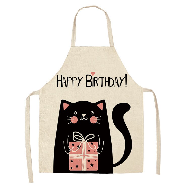 Cat Print Kitchen Apron – Cotton Linen, Adult and Kids