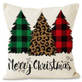 Buffalo Plaid Christmas Cushion Cover – Trees, Truck, Snowman & Gnomes (45 x 45 cm)