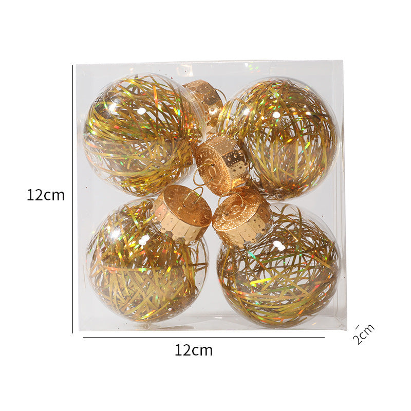 Tinsel-Filled Clear Christmas Baubles – Box of 4