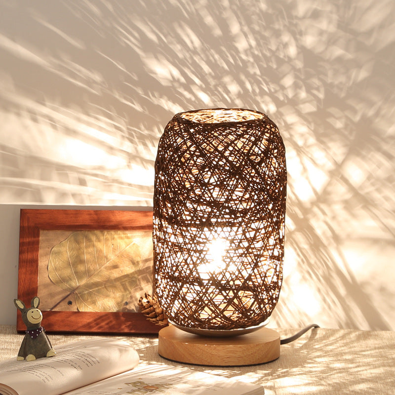 Woven Twine Bedside Table Lamp – Wooden Base – image 5