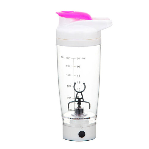 Electric protein shaker bottle in white and pink
